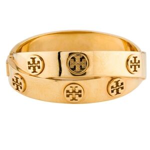Tory Burch Logo 18K Gold Plated Double Wrap Bracelet/Bangle. Like New worn once